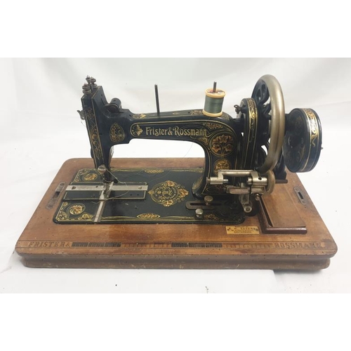 1232 - Frister & Rossmann Black Gilt Tooled Sewing Machine in wooden case