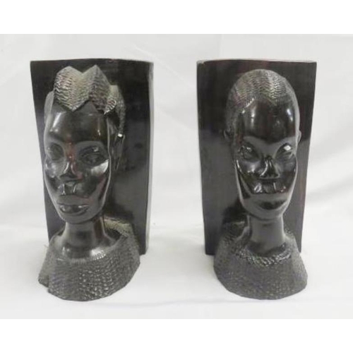 1177 - Pair of African Carved Bookends, bust mounts approx. 20cm H