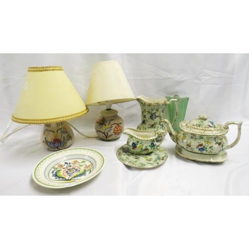 Pair of Poole Pottery Style Pottery Based Table Lamps decorated with