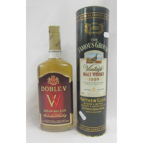 1220 - The Famous Grouse Vintage Malt Whisky 1992 in presentation case 70cl & Doble-V Hiram Walker Selected... 