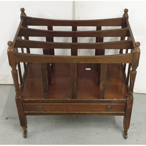 53 - Georgian Style Magazine Rack/Stand/Canterbury, single drawer to base on castored support approx. 90c... 