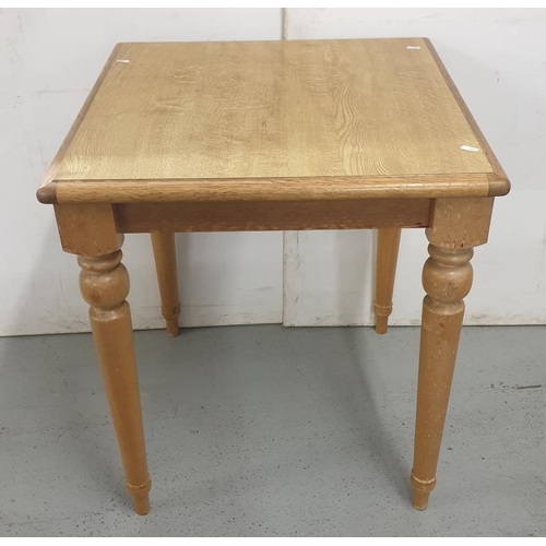 58 - Blonde Wood Oak Side Table, square top approx. 65cm x 64cm x 73cm H on turned supports A1