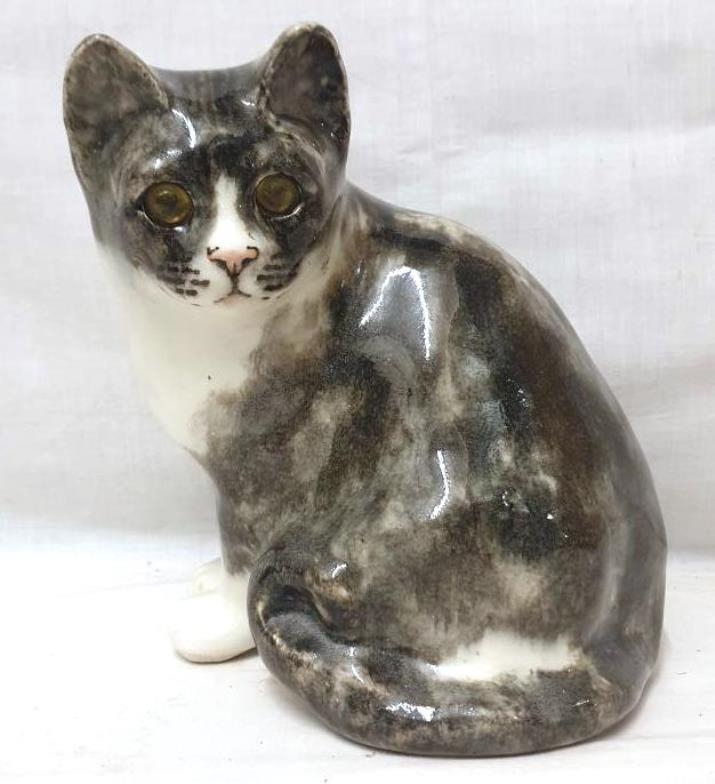 Winstanley Cat, seated, grey with yellow eyes approx. 22cm H marked ...