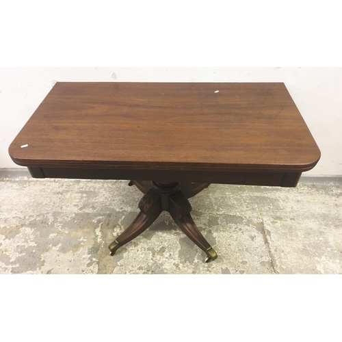 35 - Mahogany Fold Over Card/Tea Table approx. 121cm x 65cm x 73cm (unextended) on brass castored support... 