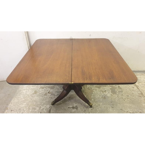 35 - Mahogany Fold Over Card/Tea Table approx. 121cm x 65cm x 73cm (unextended) on brass castored support... 