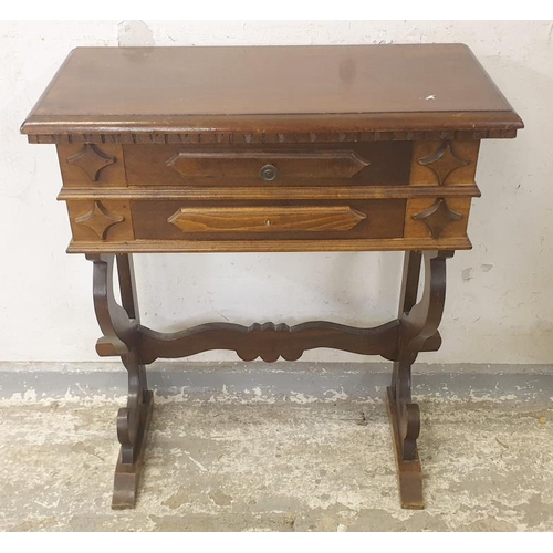 8 - 2 Drawer Mahogany Spanish Style Serving Table/Work Table/Side Table approx. 60cm x 30cm x 75cm A3