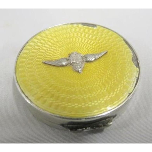 Silver Fully Hallmarked Yellow Guilloche enamel RAF rouge pot/pill box ...