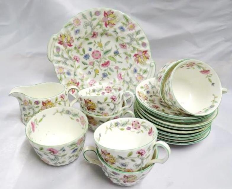 Mintons Haddon Hall Tea Set incl. sandwich plate, sugar bowl, milk jug