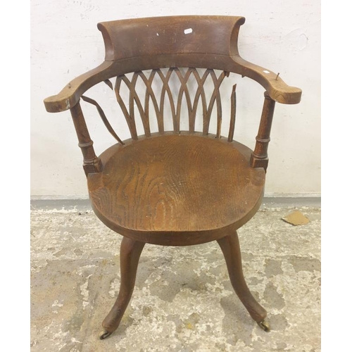 2 - Antique Victorian Oak Desk Chair on Castors A/f