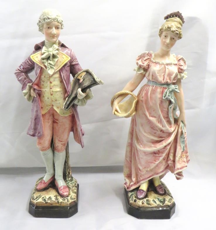 Pair of Capodimonte/Gross Style Figurines in C18th dress approx. 54cm H ...