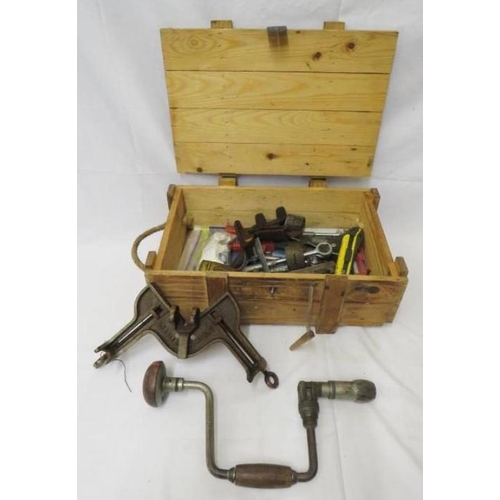 1821 - Hobbies Patent Metre Cutting Tool, bit & brace & other vintage tools (wooden tool box)