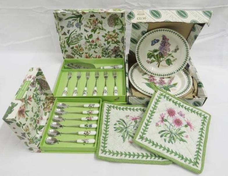 Portmeirion Botanic Gardens 6 teaspoons, cake slice & 6 pastry forks, cake stand