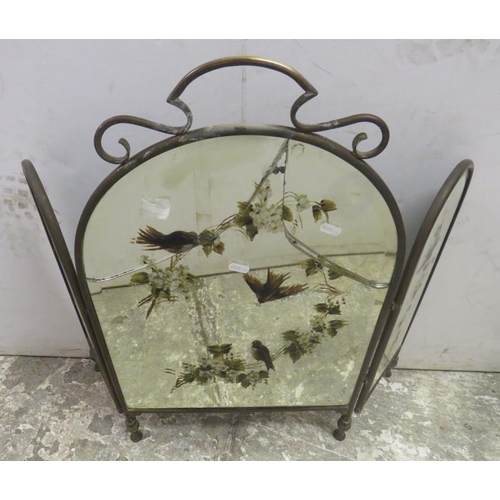 271 - Victorian Mirrored Enamelled Fire Screen with decoration of birds amongst blossom approx. 40cm x 69c... 