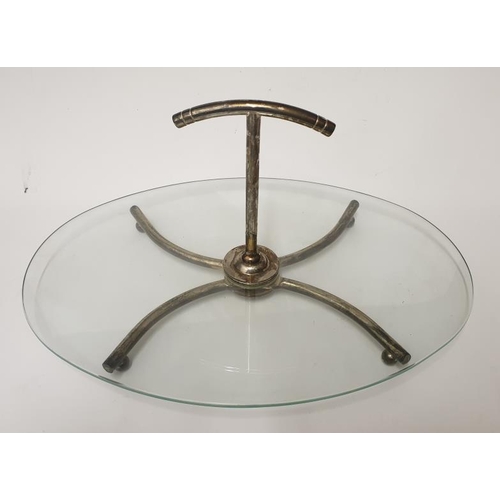 1586 - Oval Glass Cake Stand with silver plated base & centre approx. 38cm x 26cm