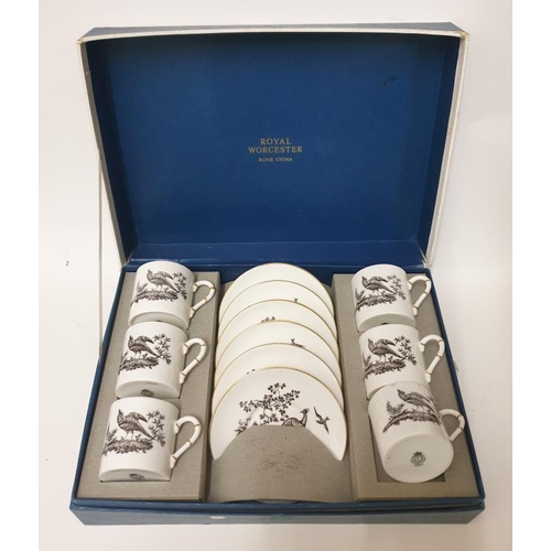 1587 - Cased Royal Worcester Coffee Set for 6, decorated with game birds