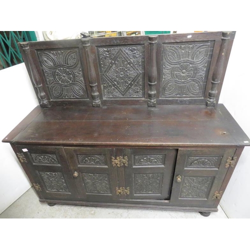 272 - Gothic Style Heavy Oak Buffet/Sideboard with carved panelled upstand, approx. 166cm W x 53cm D x 89c... 