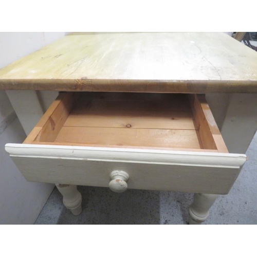 Pine Topped Kitchen Table with white painted legs approx. 122cm L x 76cm D x 75cm H
