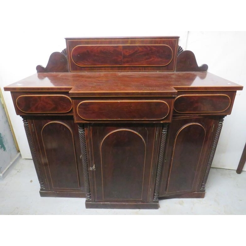 54 - C19th Breakfront Mahogany & Boxwood Inlaid Buffet Sideboard with central cupboard opening to reveal ... 