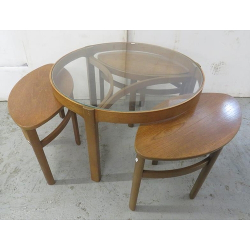 18 - Mid Century Design Retro Nathan Trinity Style Coffee Tables, mother table with circular glass top ap... 