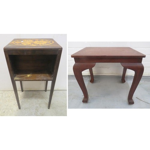 59 - Hardwood Cabriole Legged Side Table approx. 56cm x 36cm x 46cm H & Floral Inlaid Side/Book Table wit... 