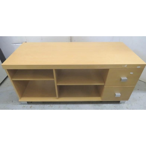 13 - Blonde Wood Effect Base Unit, open hutch, pull out slide with 2 drawers,  approx. 120cm x 50cm x 54c... 