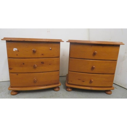 14 - Pair of Pine 3 Drawer Bow Fronted Bedside Cabinets/Chests,  approx. 60cm x 40cm x 60cm A14