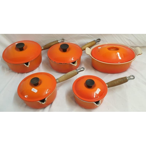Le Creuset Orange Saucepans size 18, size 16, size 14 & size 20 & oval