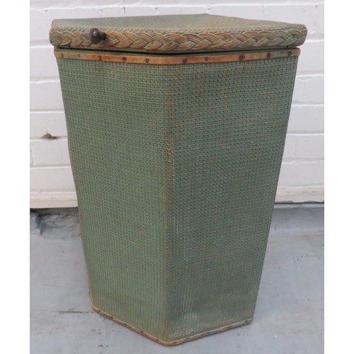 61 - Green Painted Lloyd Loom Style Linen Basket approx. 31cm to corner x 57cm H x 44cm across centre, 2 ... 