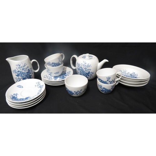 Blue & White Royal Worcester Rhapsody Tea Set inc. teapot, 4 bowls, 4