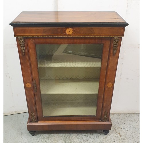 1 - C19th Victorian Walnut Pier Cabinet, raised plinth base on 4 ball supports, central glazed door with... 