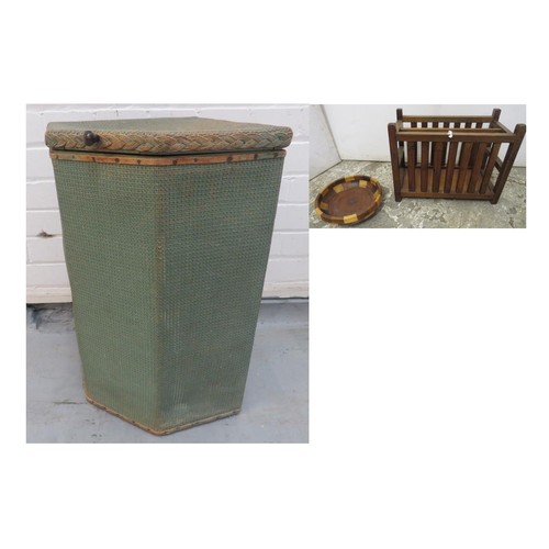 61 - Green Painted Lloyd Loom Style Linen Basket approx. 31cm to corner x 57cm H x 44cm across centre, 2 ... 