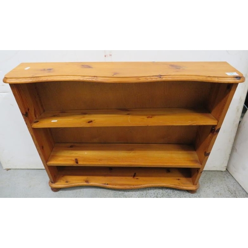 37 - Pine Open Bookshelf with serpentine base, 2 adjustable shelves approx. 90cm W x 74cm H x 17cm D A2