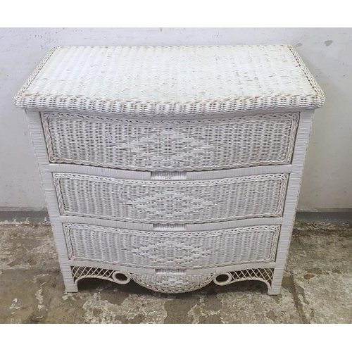 White Painted Rattan/Wicker Chest of 3 Drawers approx. 90cm x 46cm x ...