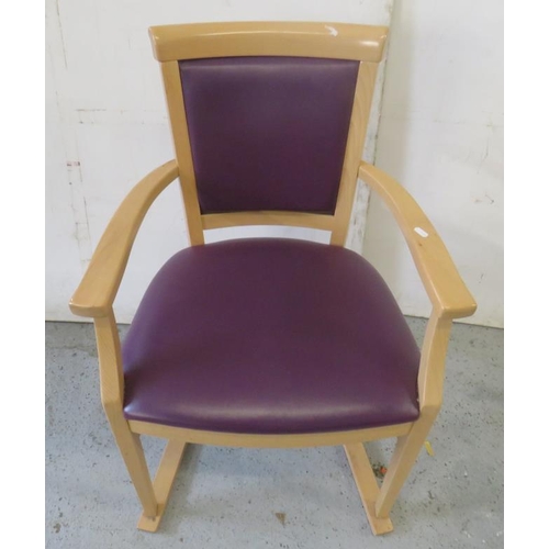 19 - Blonde Wood Purple Vinyl Covered Carver/Armchair (A10)