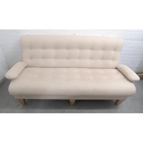 10 - Button Back Oatmeal Upholstered Modern Settee/Sofa approx. 82cm W x 50cm H (seat height) x 82cm D (F... 