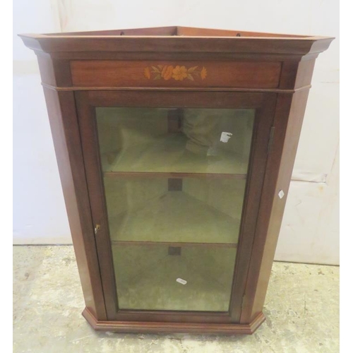 300 - Antique Marquetry Inlaid Mahogany Corner Hanging Display Cabinet with 2 internal shelves approx. 72c... 