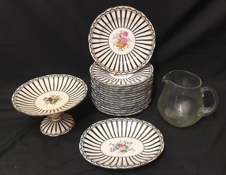 Blue & White Decorated Coalport Goode & Co. Dessert Set incl. 15 side plates, oval serving plate, ta