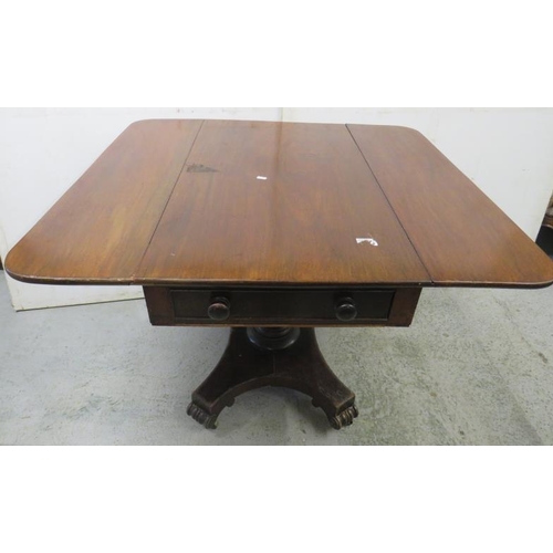 68 - Antique Mahogany Centre Column Pembroke Table with drawer to both ends, on Platform Base approx. 94c... 