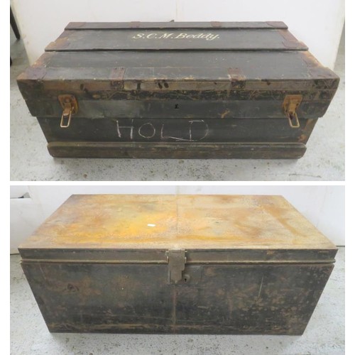 70 - Metal Trunk/Chest approx. 90.5cm x 35.5cm x 36cm & Black Painted Wooden Trunk approx. 91.5cm x 35cm ... 