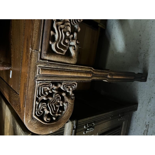 111 - Oriental Altar Table/Console Table with carved frieze approx. 115cm W x 42cm D x 82cm H (BACK WALL)