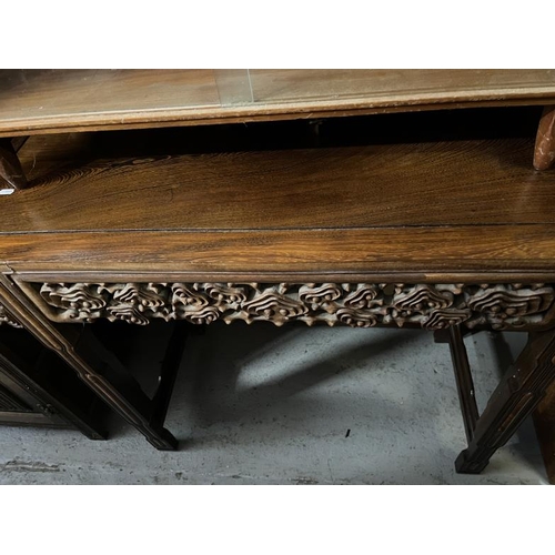 111 - Oriental Altar Table/Console Table with carved frieze approx. 115cm W x 42cm D x 82cm H (BACK WALL)