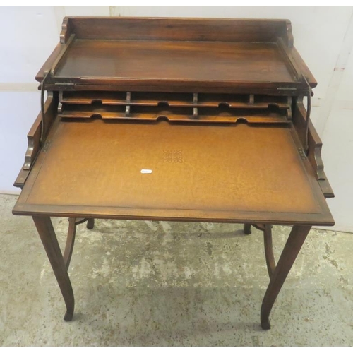 141 - Antique Mahogany Campaign Secretary Desk with automatic slide out brown leather inset top, letter ra... 