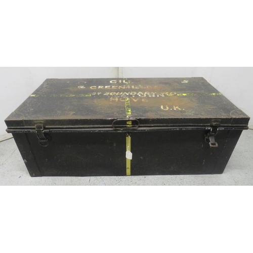 145 - Black Painted Metal Trunk/Chest approx. 89cm x 47cm x 31cm H (FW)