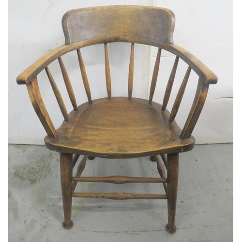 160 - C19th Antique Captains Tub Style Smokers Bow Oak Country Dining Chair approx. 61cm W x 48cm H seat h... 