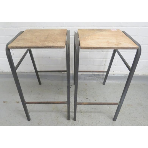 178 - 2 Stacking Metal Framed Wooden Seated Science/Lab Stools approx. 62cm H x 35cm W x 30cm D (A1)