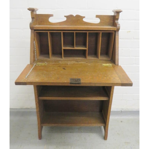 6 - Arts & Crafts Oak Students Bureau/Bureau Bookcase with fall over bookcase, upstand approx. 63cm W x ... 