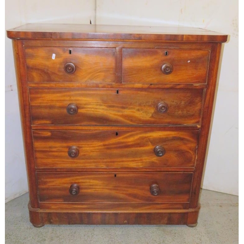 10 - Victorian Chest of Drawers, 2 short over 3 long with turned handles approx. 104cm W x 48cm D x 113cm... 