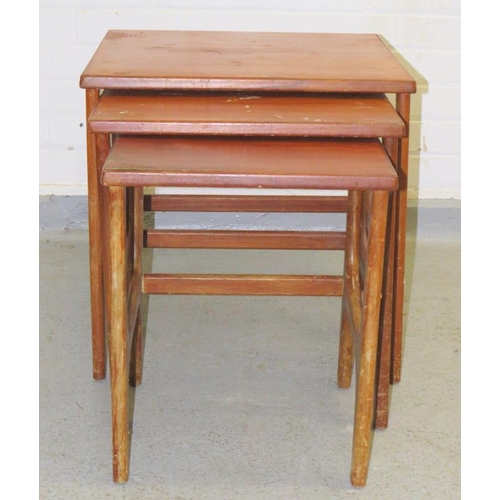 28 - Mid Century Design Teak Nest of 3 nesting tables approx. 48cm x 53cm x 52cm H mother table (A12)