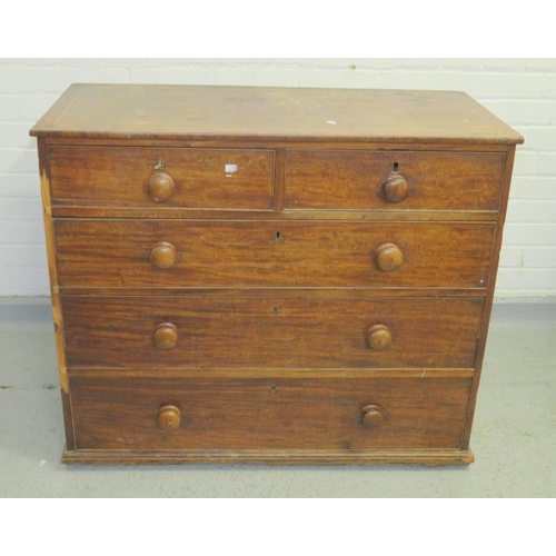 35 - Victorian Chest of Drawers, 2 short over 3 long with bun turned handles, A/F approx.H85cm x D48cm x ... 