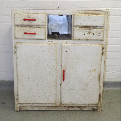 49 - White Painted Vintage Kitchen Unit/Cabinet/Mechanics Cabinet, 2 doors to base, 2 drawers over approx... 